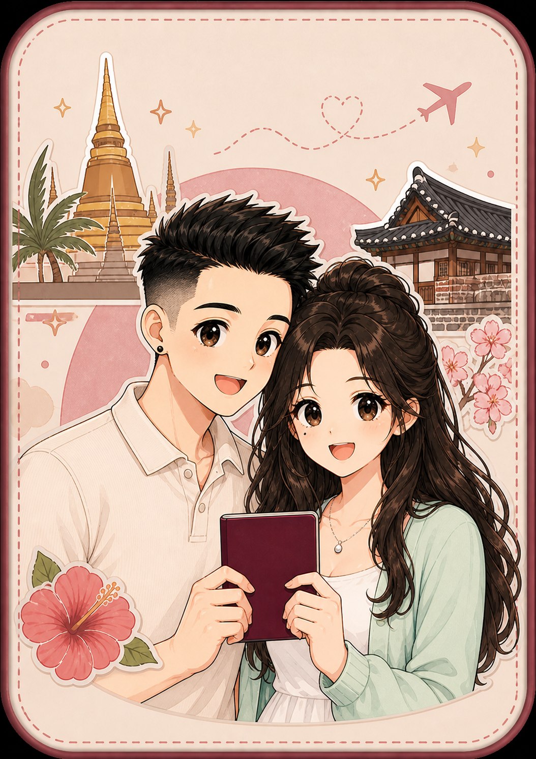 我们两个人的泰国旅行漫画形象